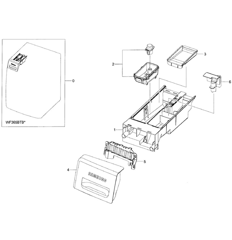 Drawer Assy Diagram and Parts List for WF365BTBGWR A2-0001 Samsung Washer