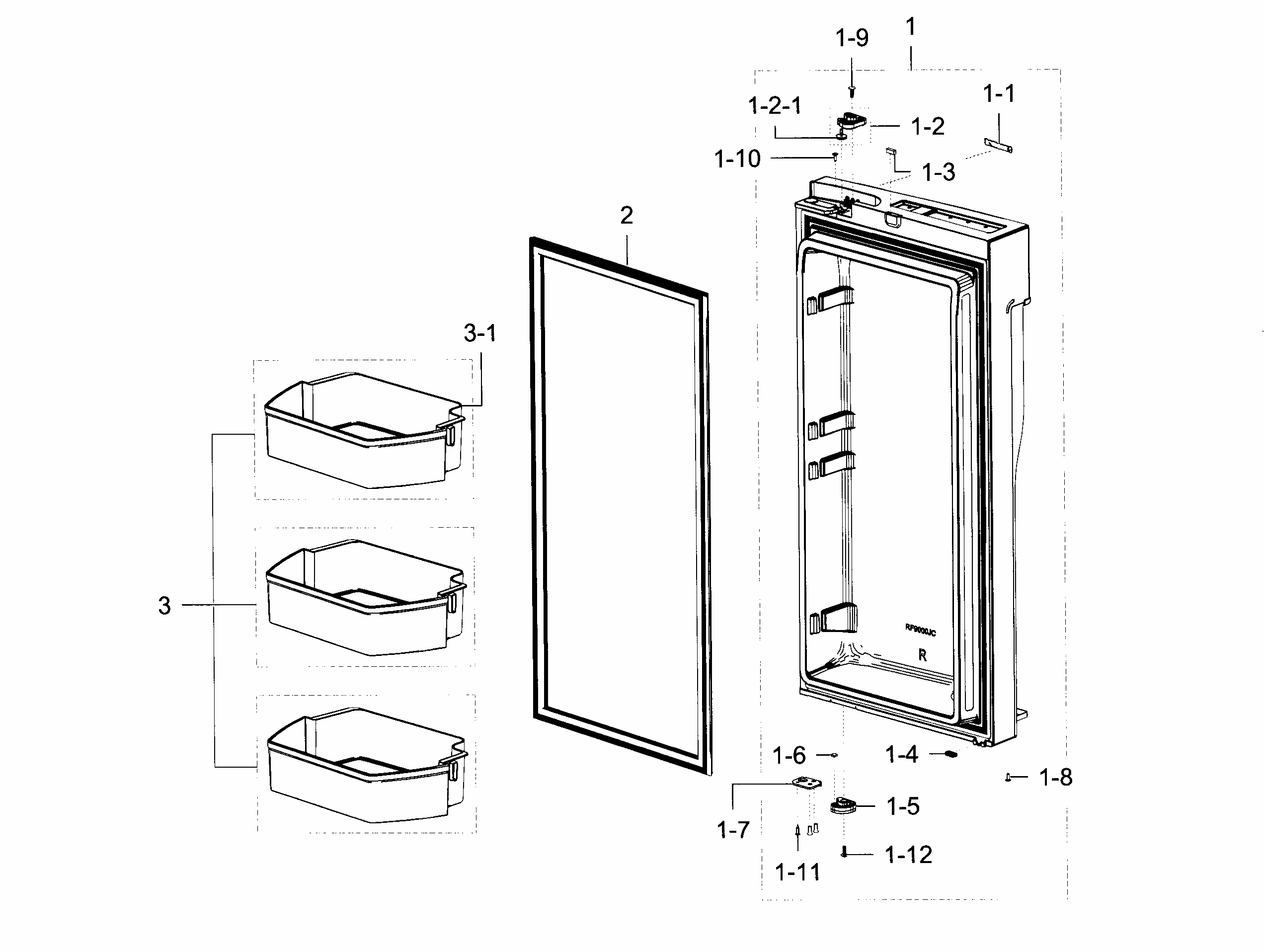 Fridge Door R Diagram and Parts List for RF23J9011SR AA-0002 Samsung Refrigerator