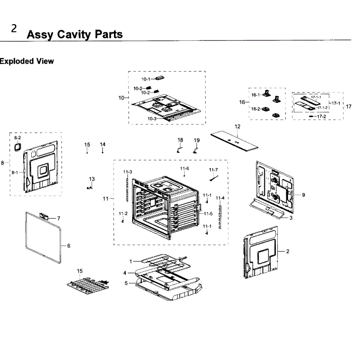 Cavity Diagram and Parts List for NV51K7770DG AA-00 Samsung Wall Oven