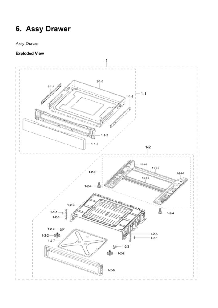 Drawer Assembly Diagram and Parts List for NX60A6751SG AA-00 Samsung Range