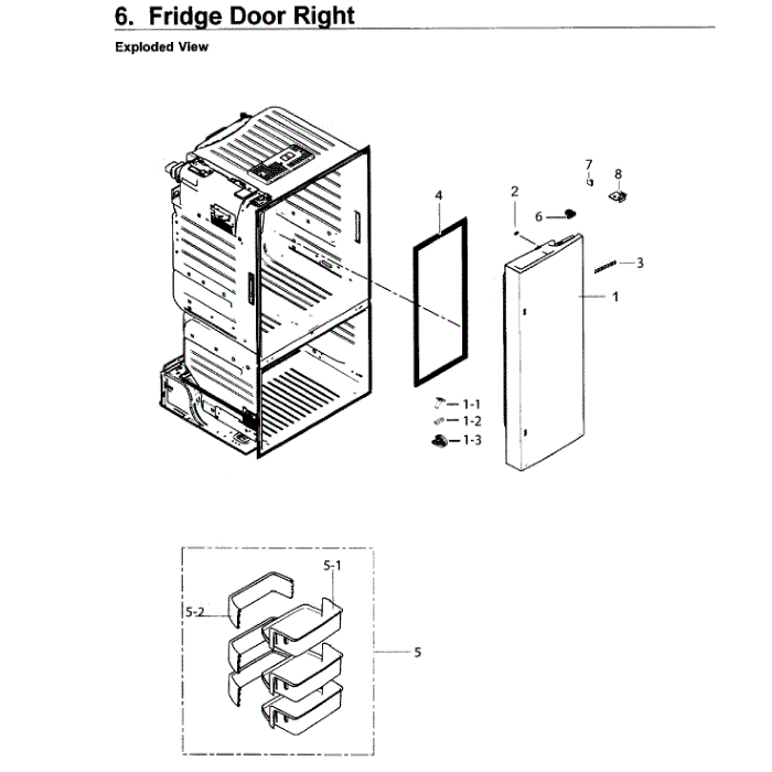 Fridge Door R Diagram and Parts List for RF26J7500WW AA-01 Samsung Refrigerator