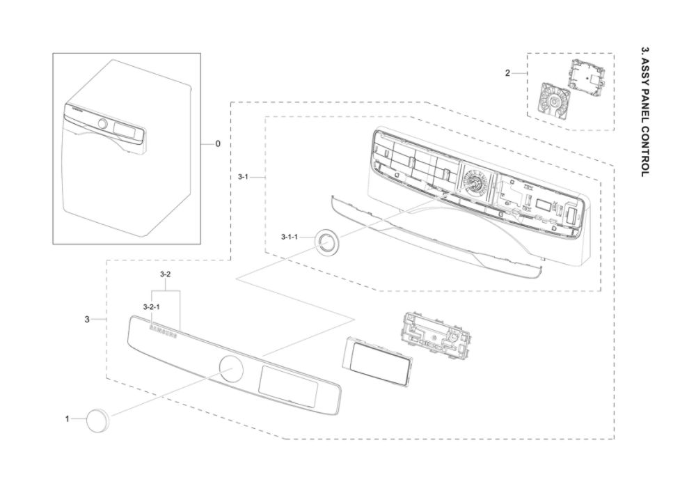 Control Panel Assembly Diagram and Parts List for DVE45B6300W A3-00 Samsung Dryer