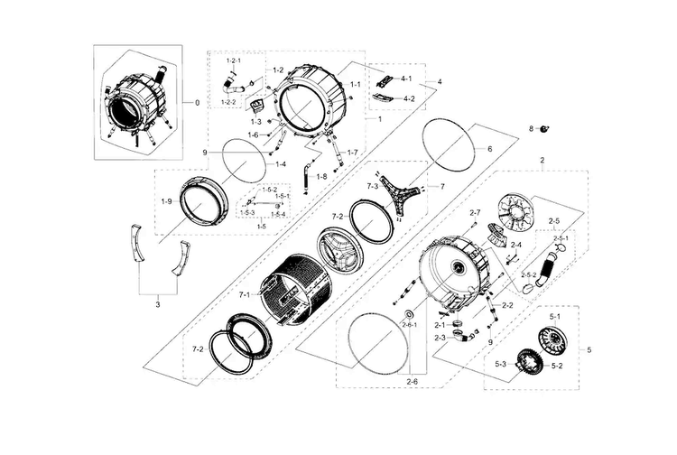 Tub & Drum Diagram and Parts List for WF218ANW XAA-0001 Samsung Washer