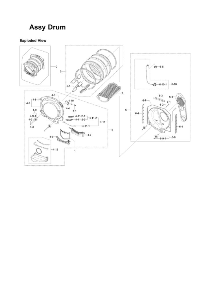 Drum Assembly Diagram and Parts List for DV419AGU XAA-04 Samsung Dryer
