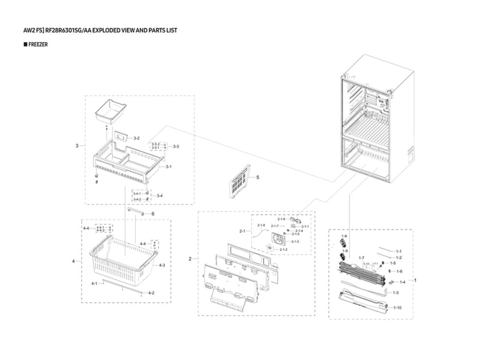 Freezer Parts Diagram and Parts List for RF28R6301SG AA-00 Samsung Refrigerator