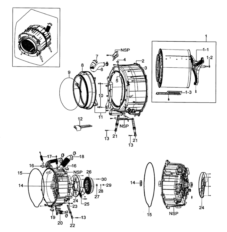 Drum Assy Diagram and Parts List for WF317AAG XAA-0000 Samsung Washer