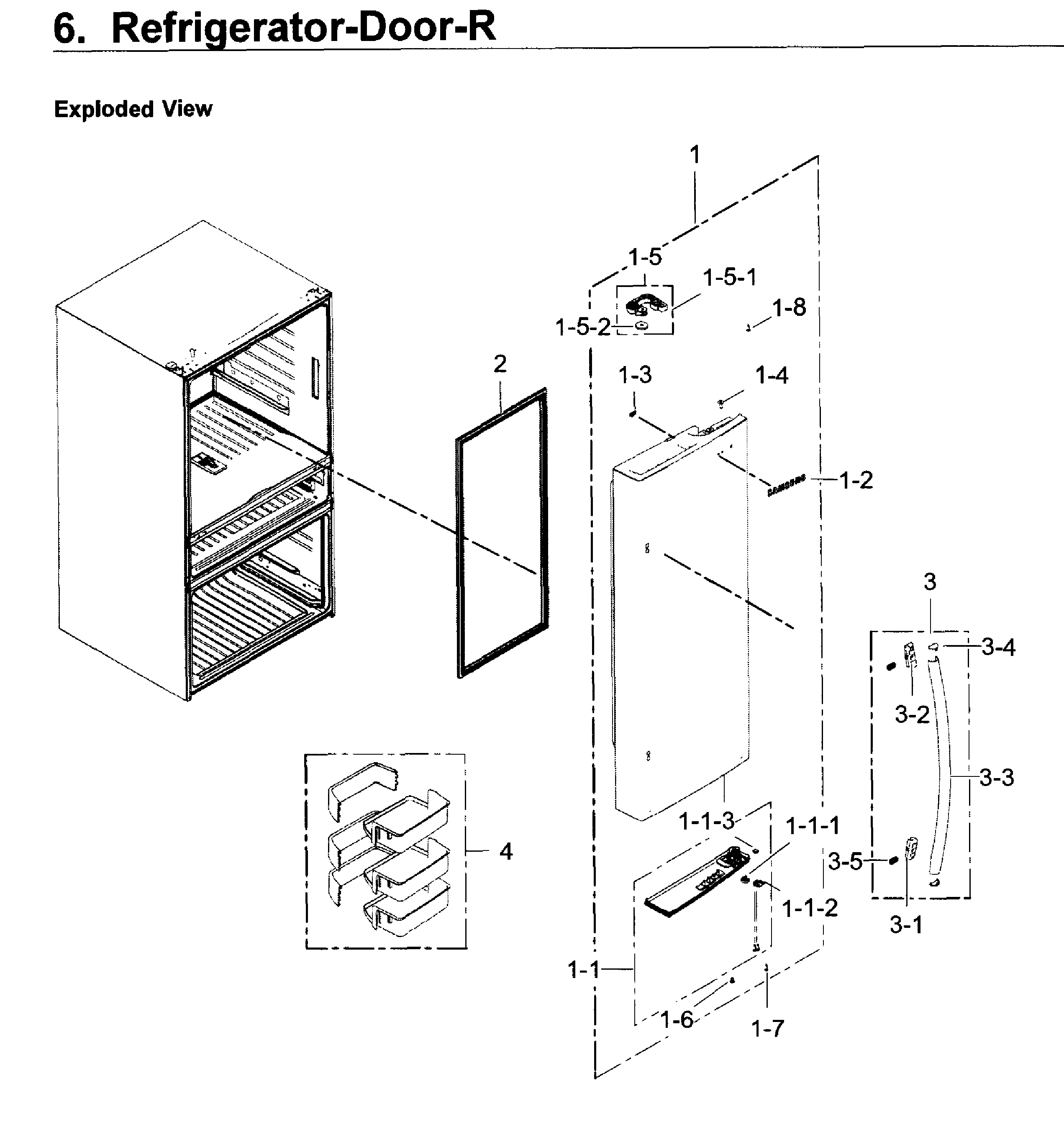 Fridge Door R Diagram and Parts List for RF30KMEDBSR AA-0001 Samsung Refrigerator