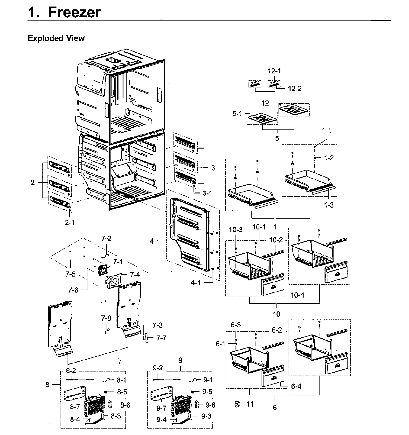 Freezer Diagram and Parts List for RF28K9380SG AA-0001 Samsung Refrigerator