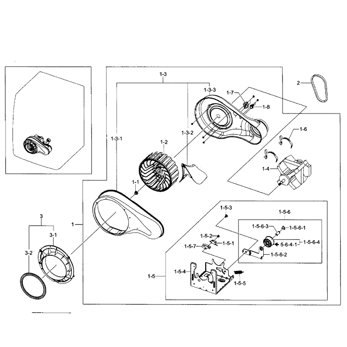Motor Diagram and Parts List for DV331AER XAA-02 Samsung Dryer