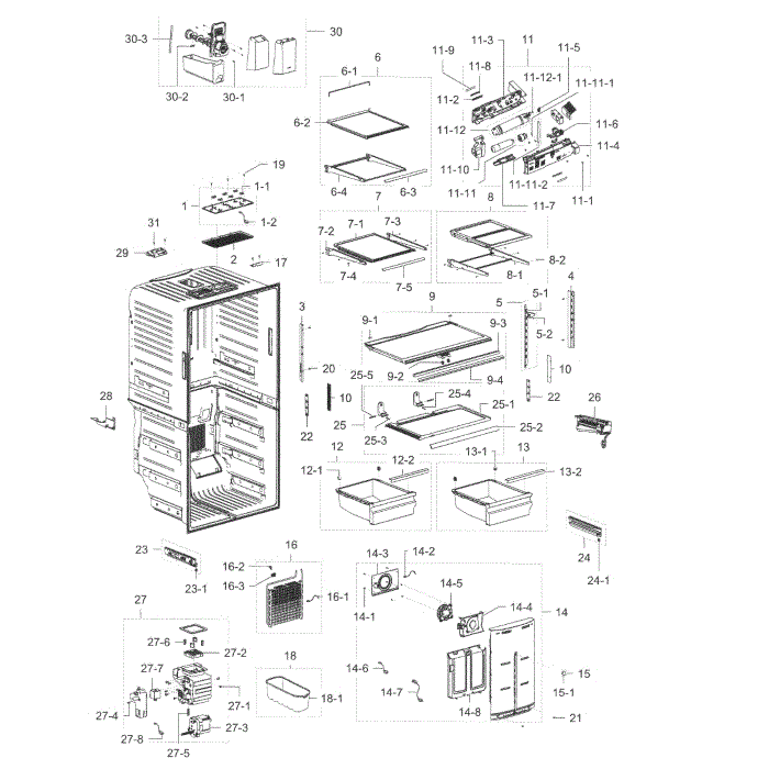 Fridge Diagram and Parts List for RF32FMQDBSR AA-10 Samsung Refrigerator