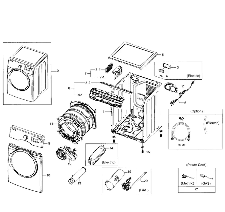 Main Assy Diagram and Parts List for DV331AER XAA-0002 Samsung Dryer