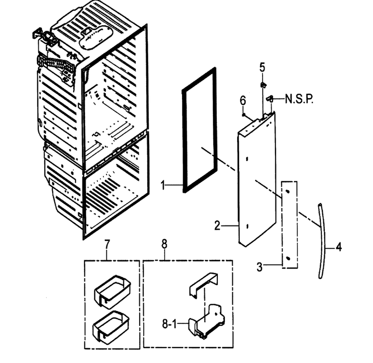 Right Door Diagram and Parts List for RFG29PHDWP XAA Samsung Refrigerator