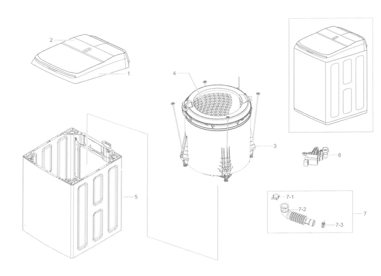 Main Asy Diagram and Parts List for WA50K8600AW A2-0000 Samsung Washer