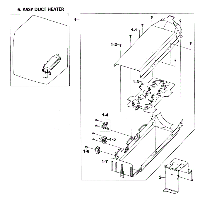 Duct Heater Diagram and Parts List for DV218AEW XAA-01 Samsung Dryer
