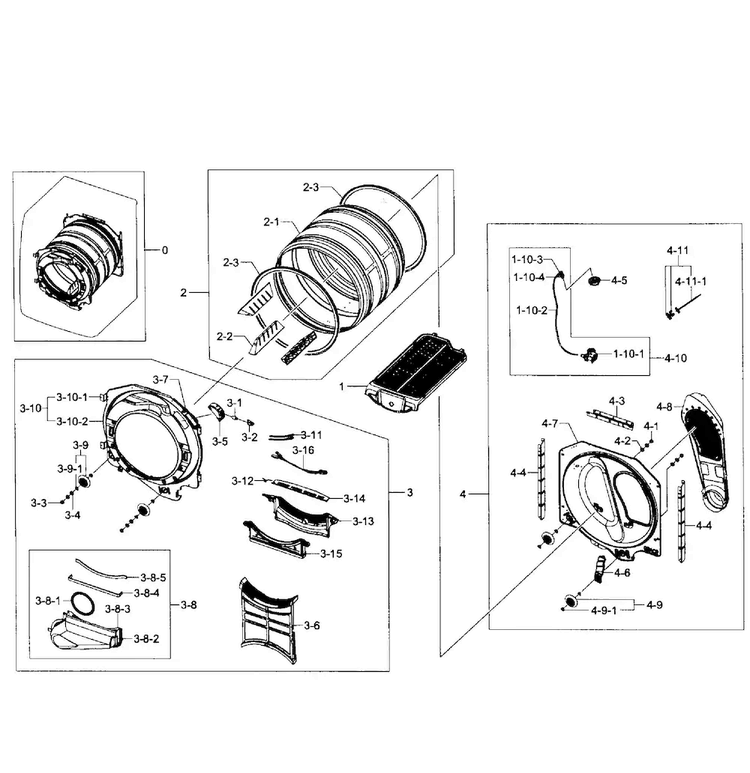 Drum Assy Diagram and Parts List for DV455GVGSWR AA-0001 Samsung Dryer