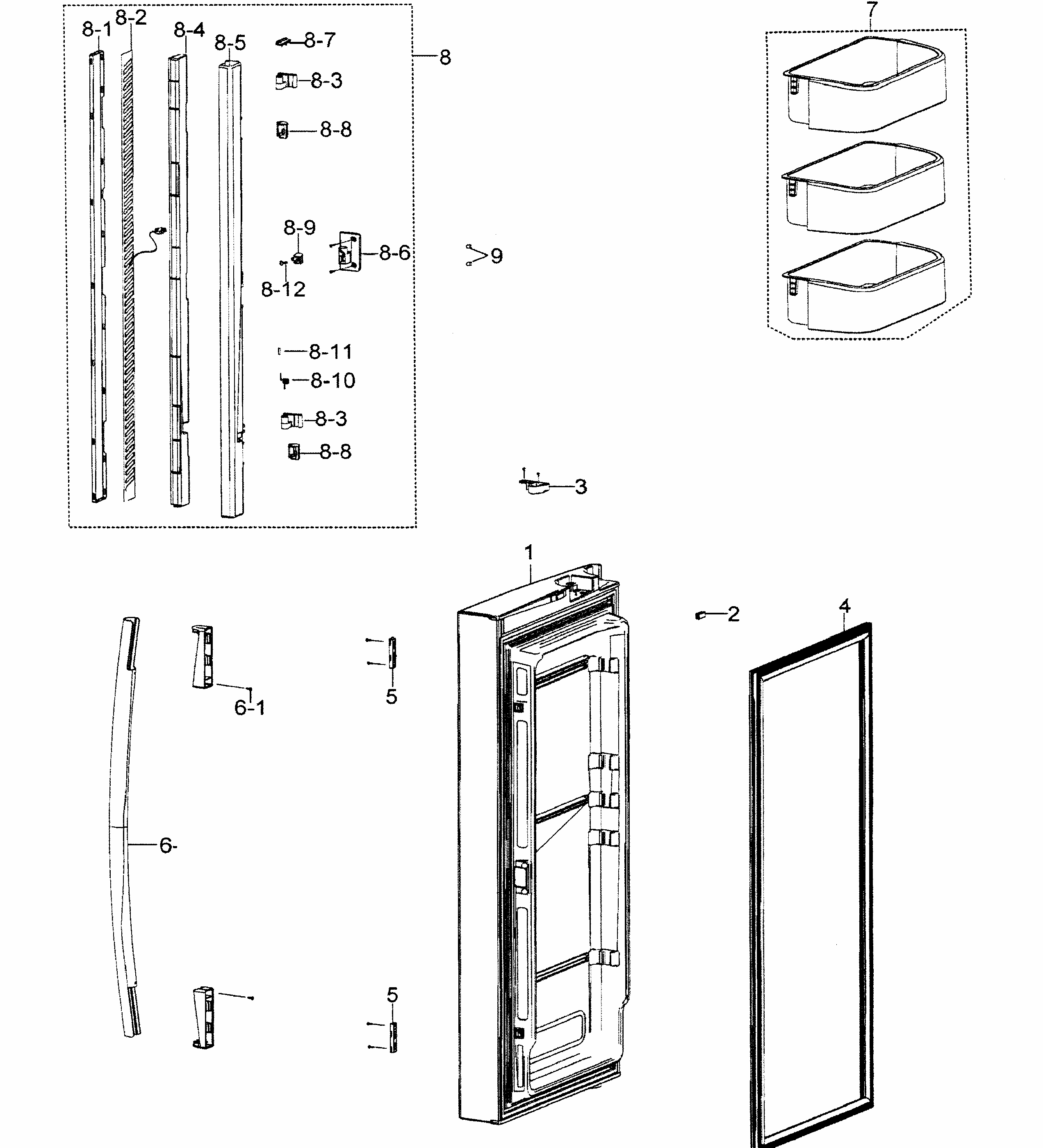 Left Door Diagram and Parts List for RF266AZBP XAA-0000 Samsung Refrigerator