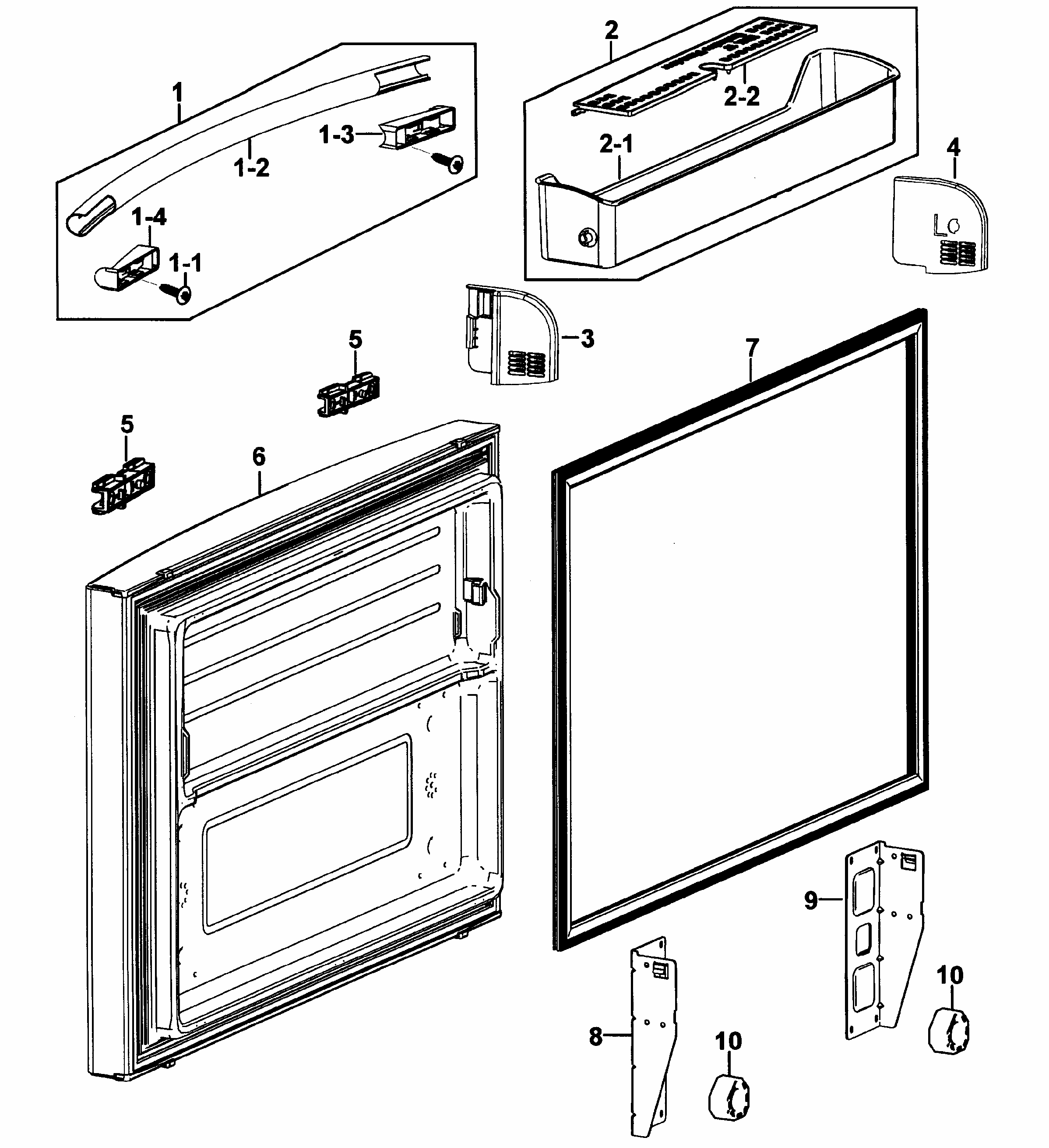 Freezer Door Diagram and Parts List for RF267AABP XAA-0000 Samsung Refrigerator