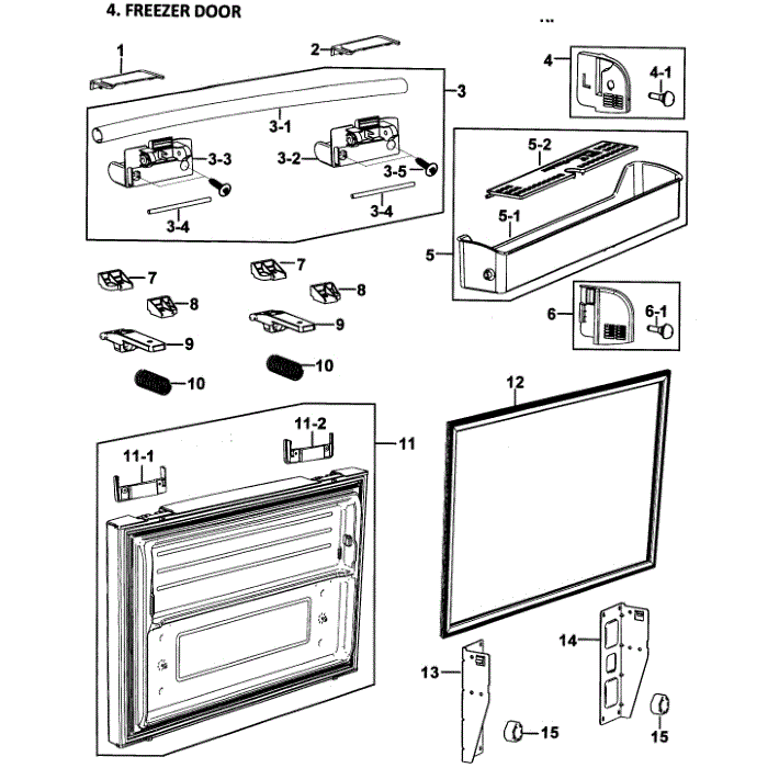 Freezer Door Diagram and Parts List for RF266ADBP XAA-00 Samsung Refrigerator