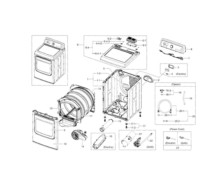 Main Assy Diagram and Parts List for DV5471AGP XAA-0005 Samsung Dryer