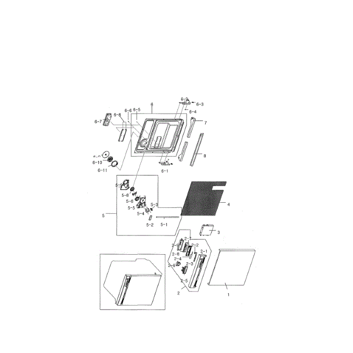 Door Assembly Diagram and Parts List for DMT300RFS XAC-00 Samsung Dishwasher