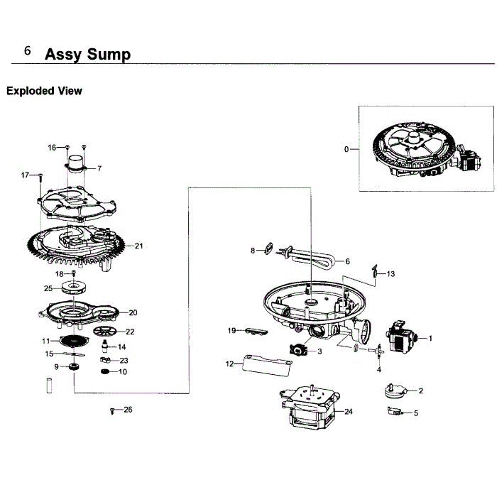 Sump Diagram and Parts List for DW80K5050UB AA-00 Samsung Dishwasher