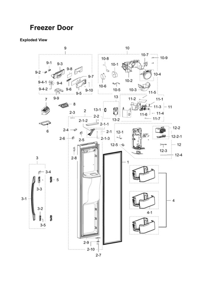Freezer Door Parts Diagram and Parts List for RS22HDHPNWW AA-01 Samsung Refrigerator
