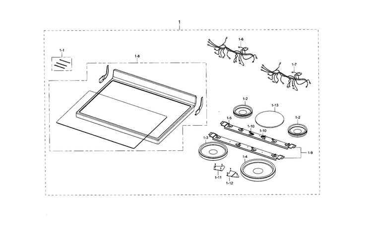 Cooktop Diagram and Parts List for NE59J3420SW AA-0000 Samsung Range