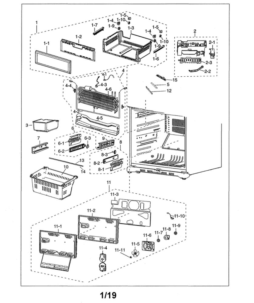 Freezer Parts Diagram and Parts List for RF18HFENBSR US-00 Samsung Refrigerator