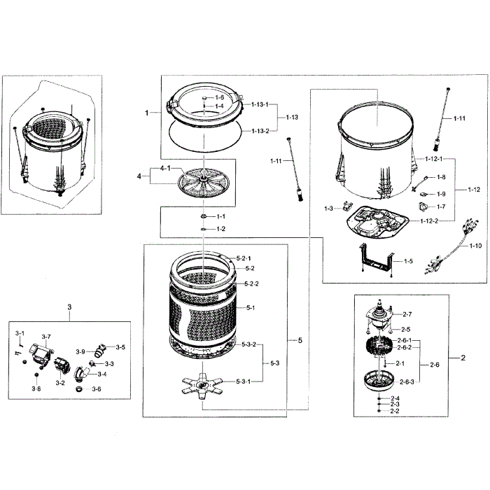 Tub Assembly Diagram and Parts List for WA456DRHDWR AA-01 Samsung Washer