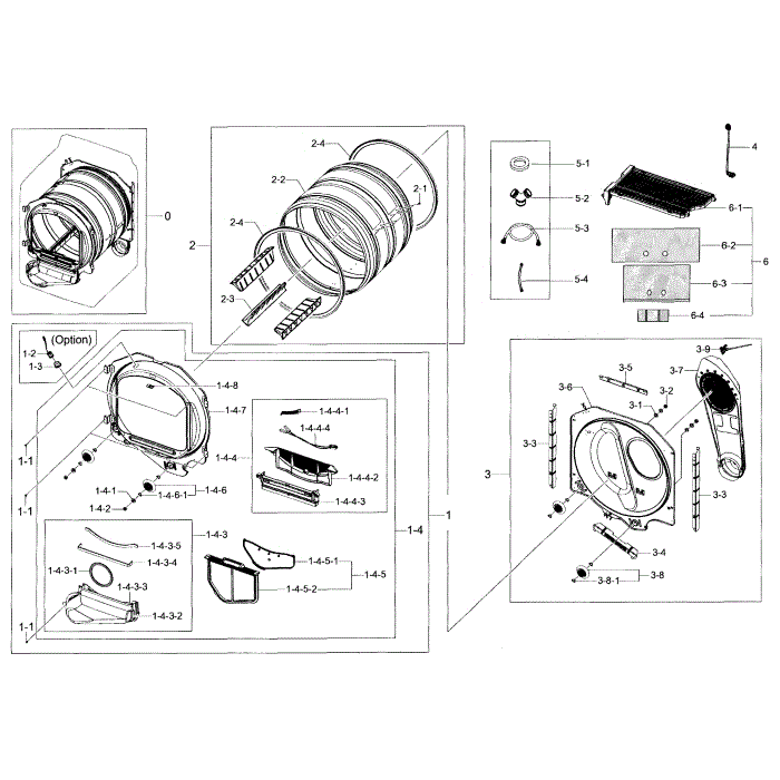 Drum Diagram and Parts List for DV52J8060GW A2-00 Samsung Dryer