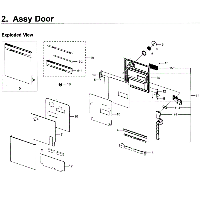 Door Diagram and Parts List for DW80K5050US AA-00 Samsung Dishwasher