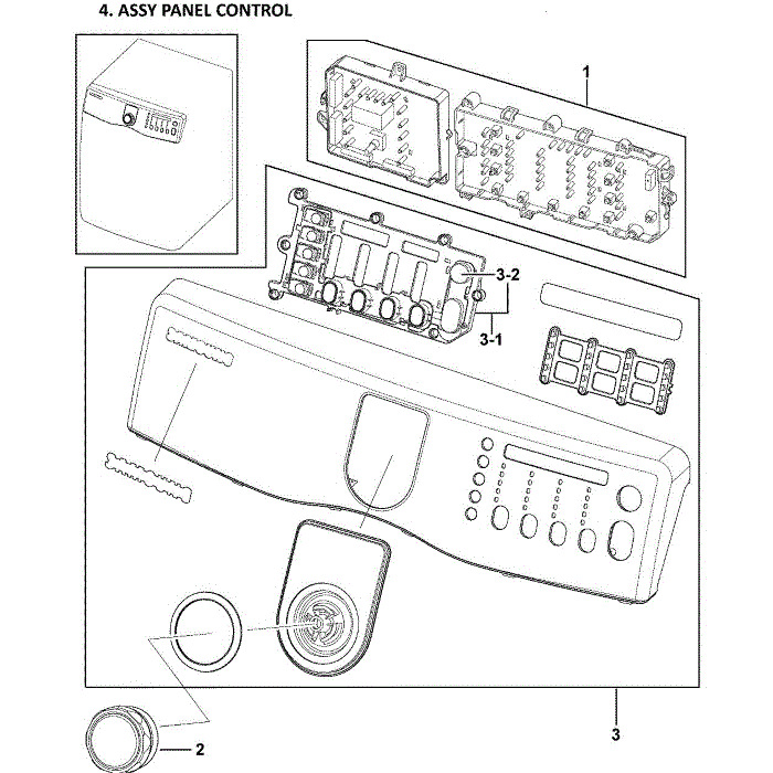 Control Panel Diagram and Parts List for DV409AGW XAA-00 Samsung Dryer