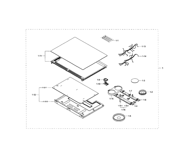 Cooktop Assy Diagram and Parts List for NE58H9950WS AA-0001 Samsung Range