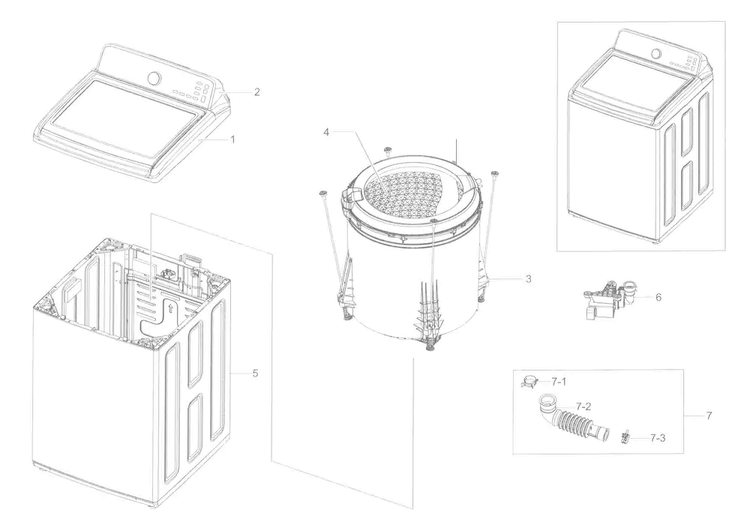 Main Asy Diagram and Parts List for WA45H7000AW A2-0004 Samsung Washer