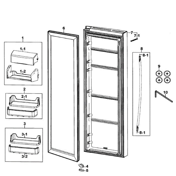 Refrigerator Door Diagram and Parts List for RS267TDPN XAA-00 Samsung Refrigerator