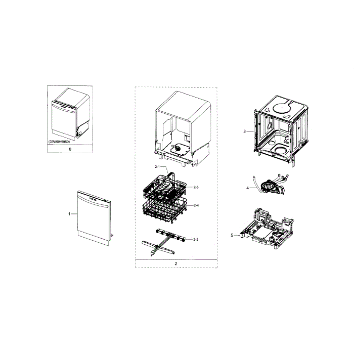 Main Assembly Diagram and Parts List for DW80H9940US AA-00 Samsung Dishwasher