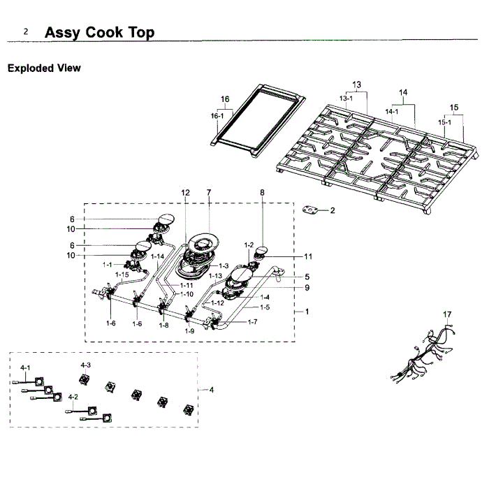Cooktop Diagram and Parts List for NA30K6550TG AA-00 Samsung Cooktop