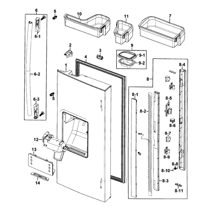 Door Left Diagram and Parts List for RF267HERS XAA-01 Samsung Refrigerator