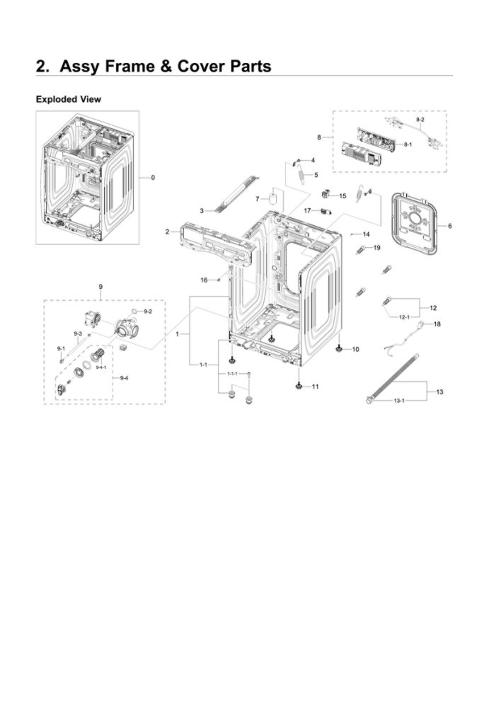 Frame And Cover Parts Assembly Diagram and Parts List for WF45T6200AW US-03 Samsung Washer