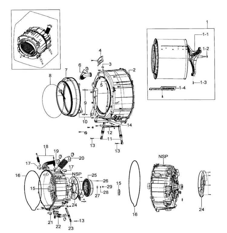 Drum Assy Diagram and Parts List for WF316LAS XAA-0000 Samsung Washer