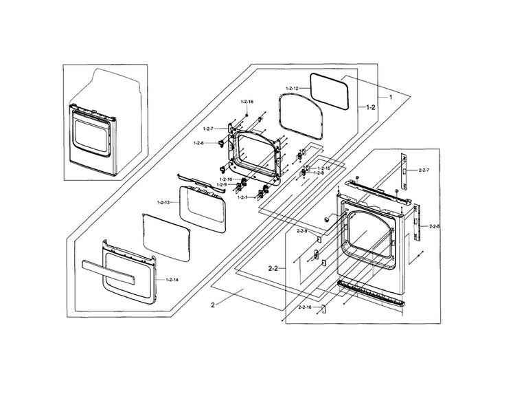 Front & Door Diagram and Parts List for DV5471AEW XAA-0003 Samsung Dryer