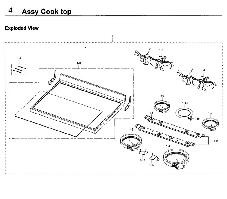 Cooktop Diagram and Parts List for NE59J3420SB AA-0005 Samsung Range