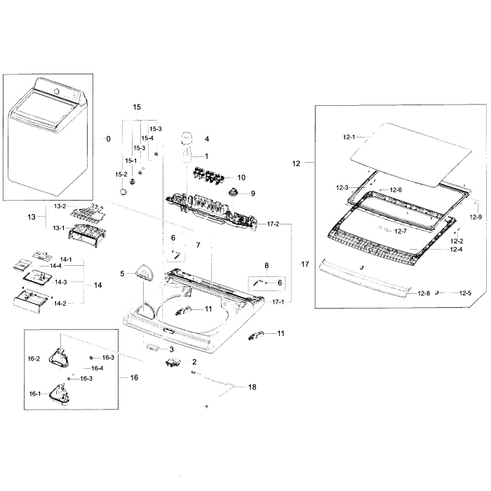 Top Assembly Diagram and Parts List for WA52J8060AW A2-00 Samsung Washer