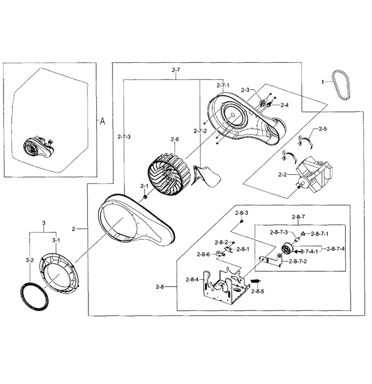 Motor Duct Diagram and Parts List for DV457GVGSGR AA-0000 Samsung Dryer