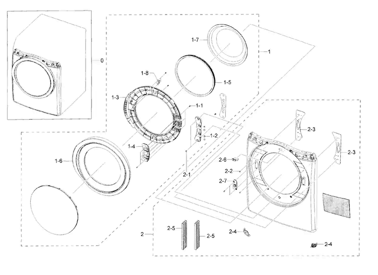 Frame Front & Door Diagram and Parts List for DV42H5200GF A3-0000 Samsung Dryer