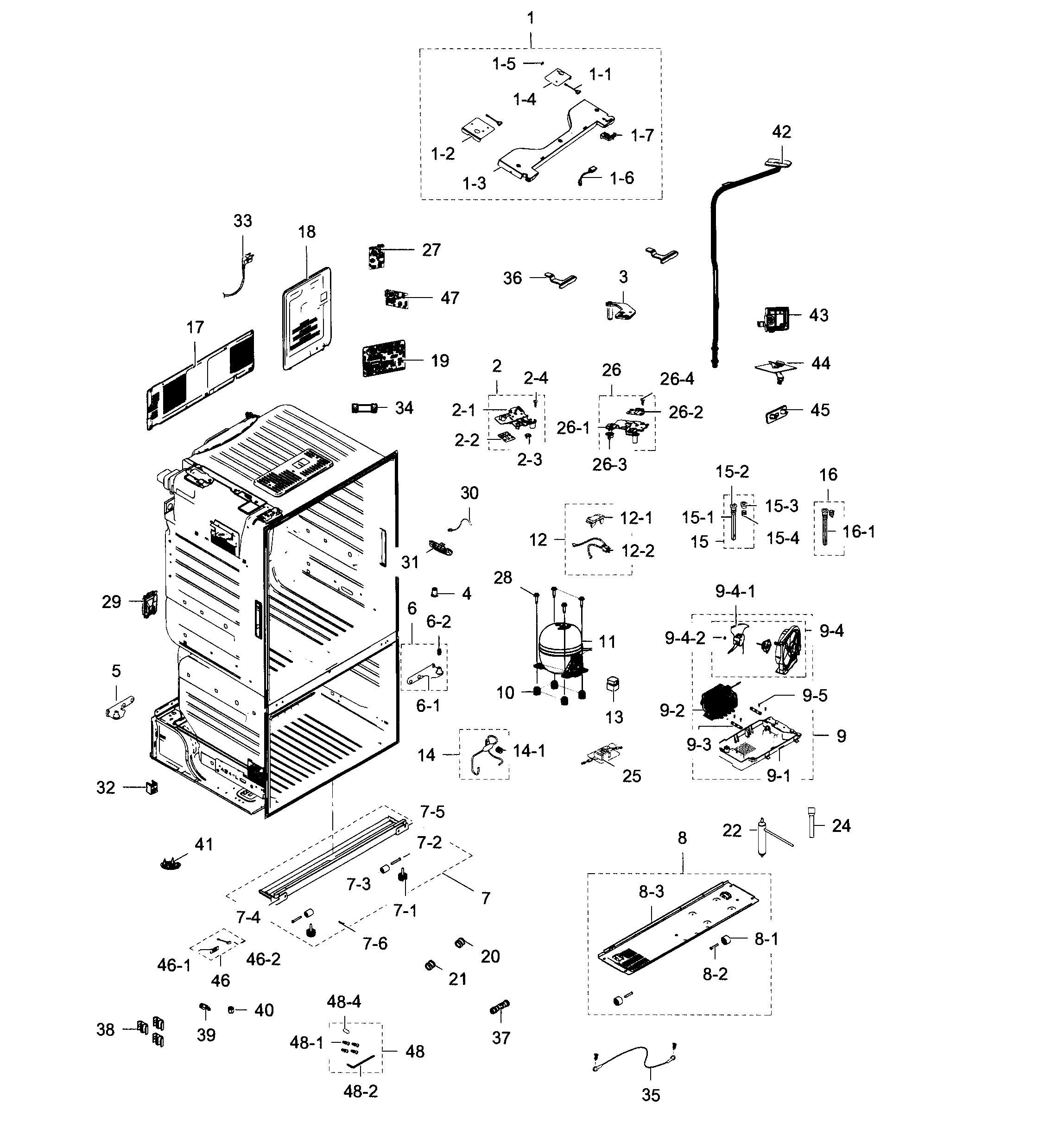 Cabinet Diagram and Parts List for RF28HDEDBSR AA-0010 Samsung Refrigerator