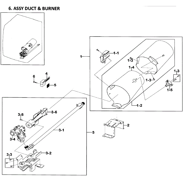 Duct And Burner Diagram and Parts List for DV219AGW XAA-01 Samsung Dryer