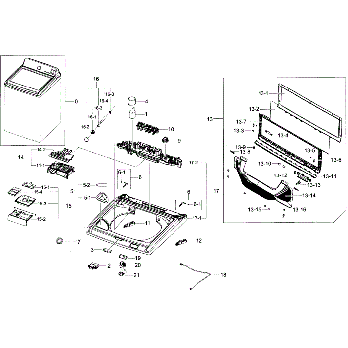 Top Section Diagram and Parts List for WA48J7770AP A2-01 Samsung Washer
