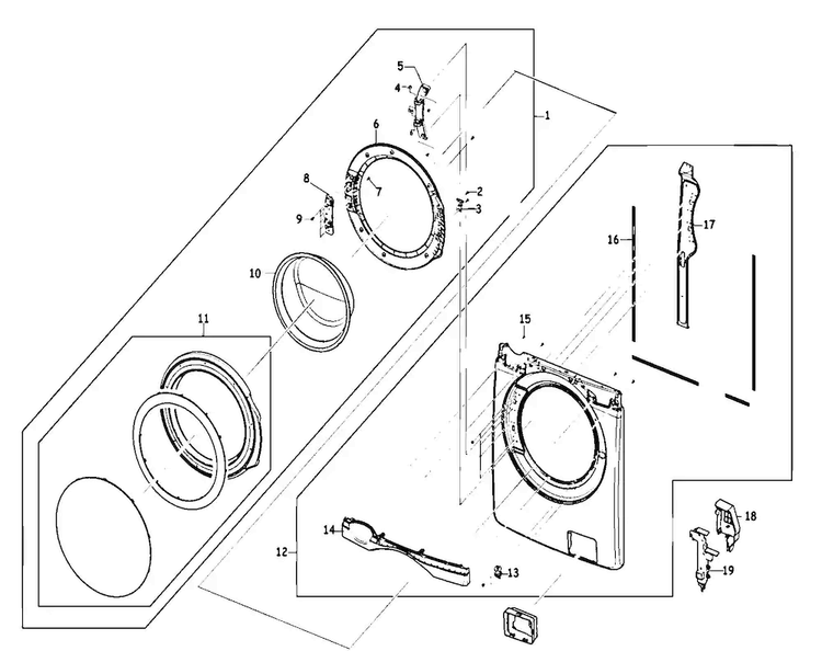 Door Assy Diagram and Parts List for WF410ANR XAA Samsung Washer