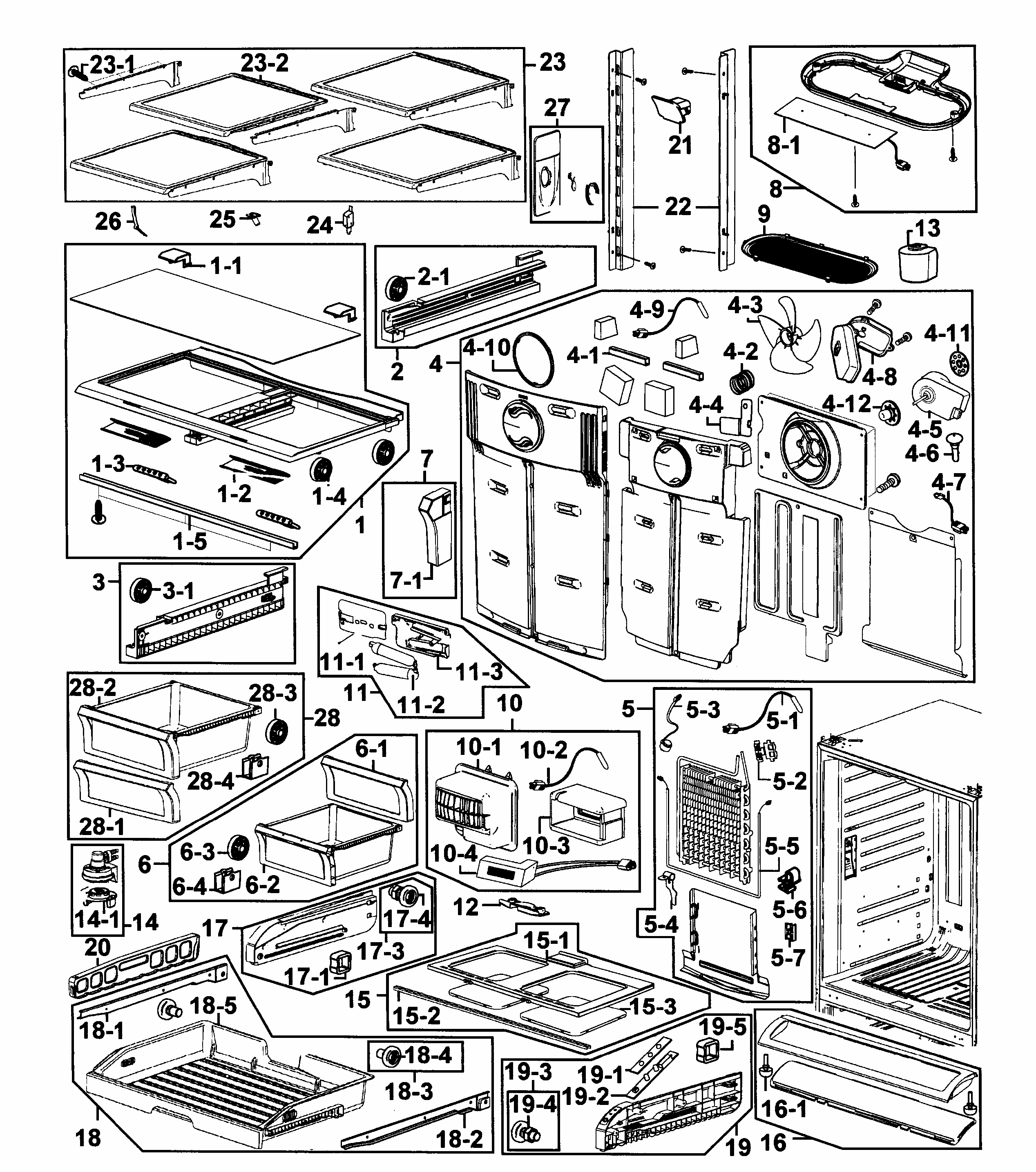 Refrigerator Diagram and Parts List for RF266AERS XAA-0001 Samsung Refrigerator